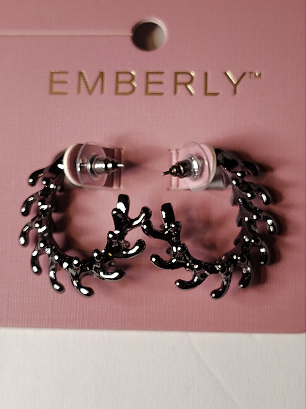 Emberly Black Leaf Vine Hoop Earrings
